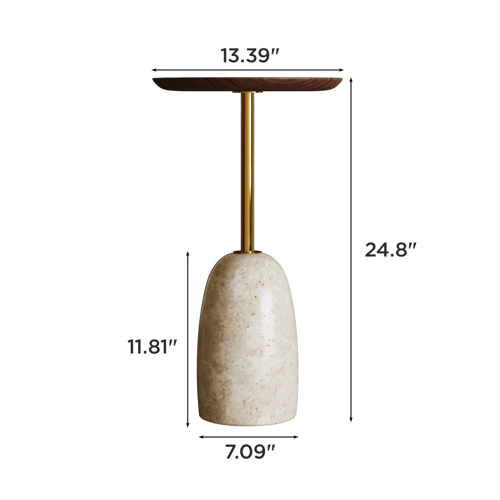 Tea Tables Modern Marble Base Side Table with Golden Metal Stem, Round Walnut Tray End Table for Living Room Bedroom Applicable to Coffee Tables And Tea Tables