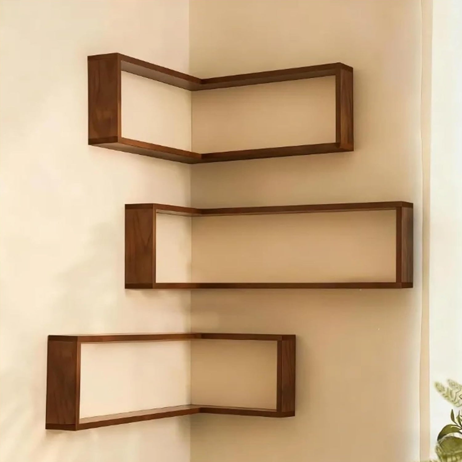 Corner Storage Rack, a Floating Storage Rack That Brightens Up The Corner of The Space, Wooden Wall-Mounted Corner Display Rack, Space-Saving Set, Available in Multiple Sizes (3pcs Set Or Single Piece Without Lights)