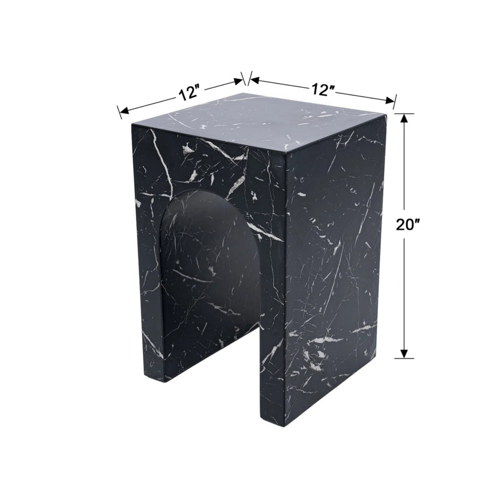 No Assembly Required Modern Round Suitable for Rooms Hollow Arch Faux Marble Square Side Table - Engineered Cementitious Composites Veined Base, Suitable for Bathroom, Sturdy End Table for Living Room, Bedroom, Office Decor