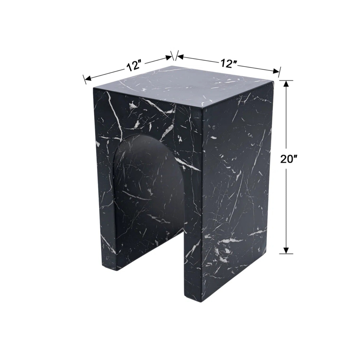 No Assembly Required Modern Round Suitable for Rooms Hollow Arch Faux Marble Square Side Table - Engineered Cementitious Composites Veined Base, Suitable for Bathroom, Sturdy End Table for Living Room, Bedroom, Office Decor
