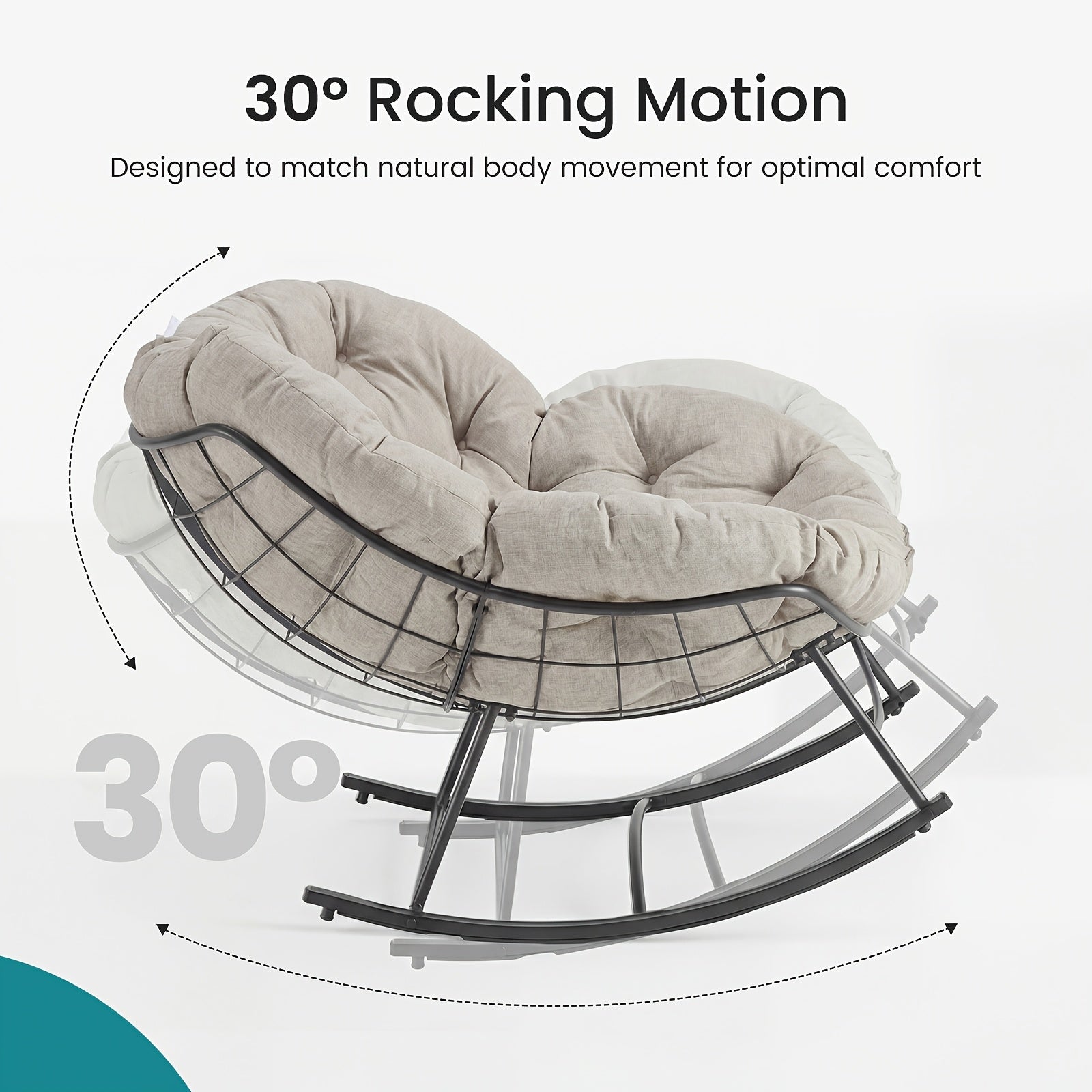 Outdoor Rocking Chair, Patio Egg Chair, Comfy Oversized Papasan Chair with Padded Cushion Outdoor Solely