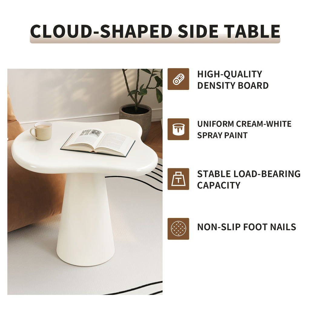 Cloud Shape Side Table, Irregular Cloud Small End Table with Cone Base, Cream White Accent Table for Living Room Bedroom Sofa Corner