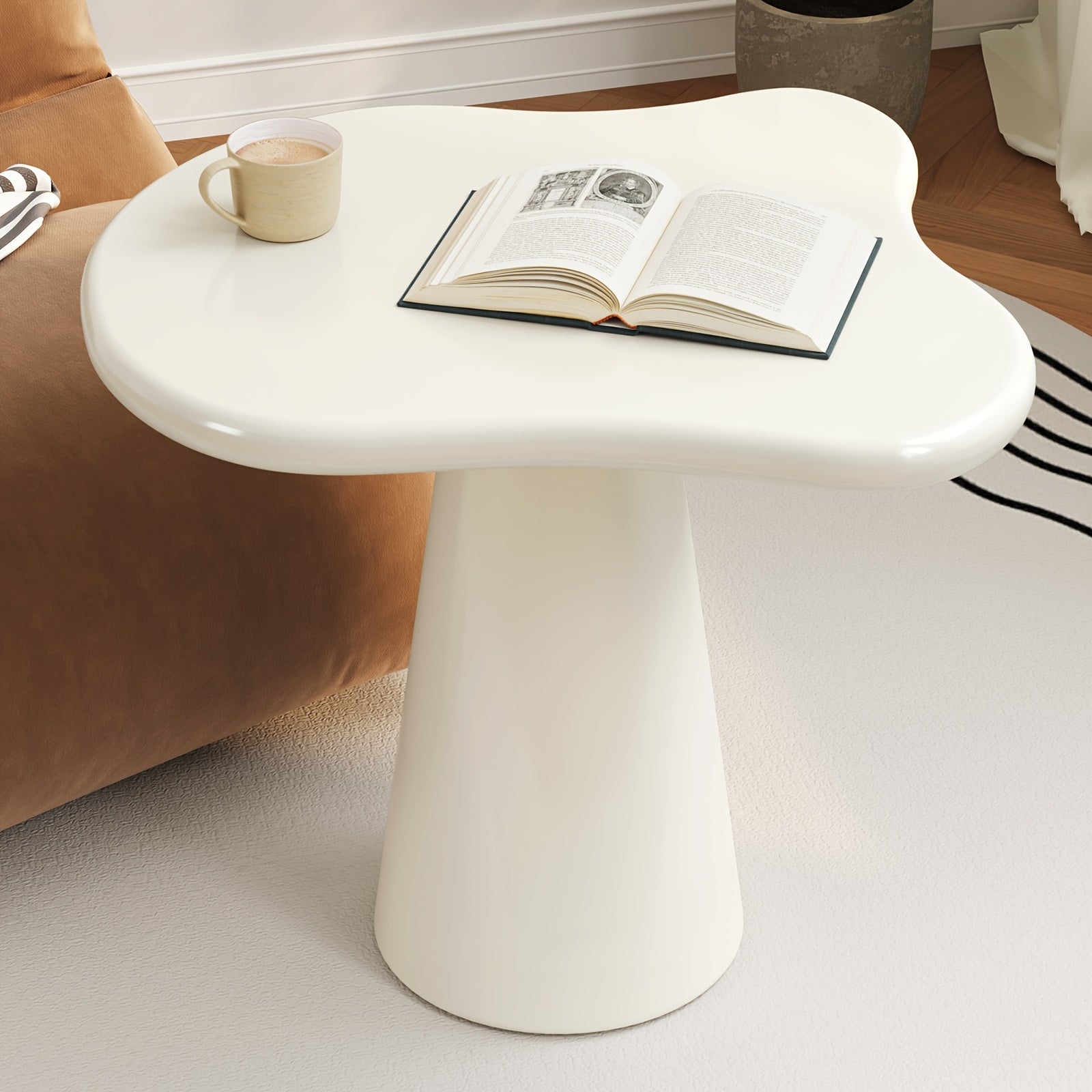 Cloud Shape Side Table, Irregular Cloud Small End Table with Cone Base, Cream White Accent Table for Living Room Bedroom Sofa Corner