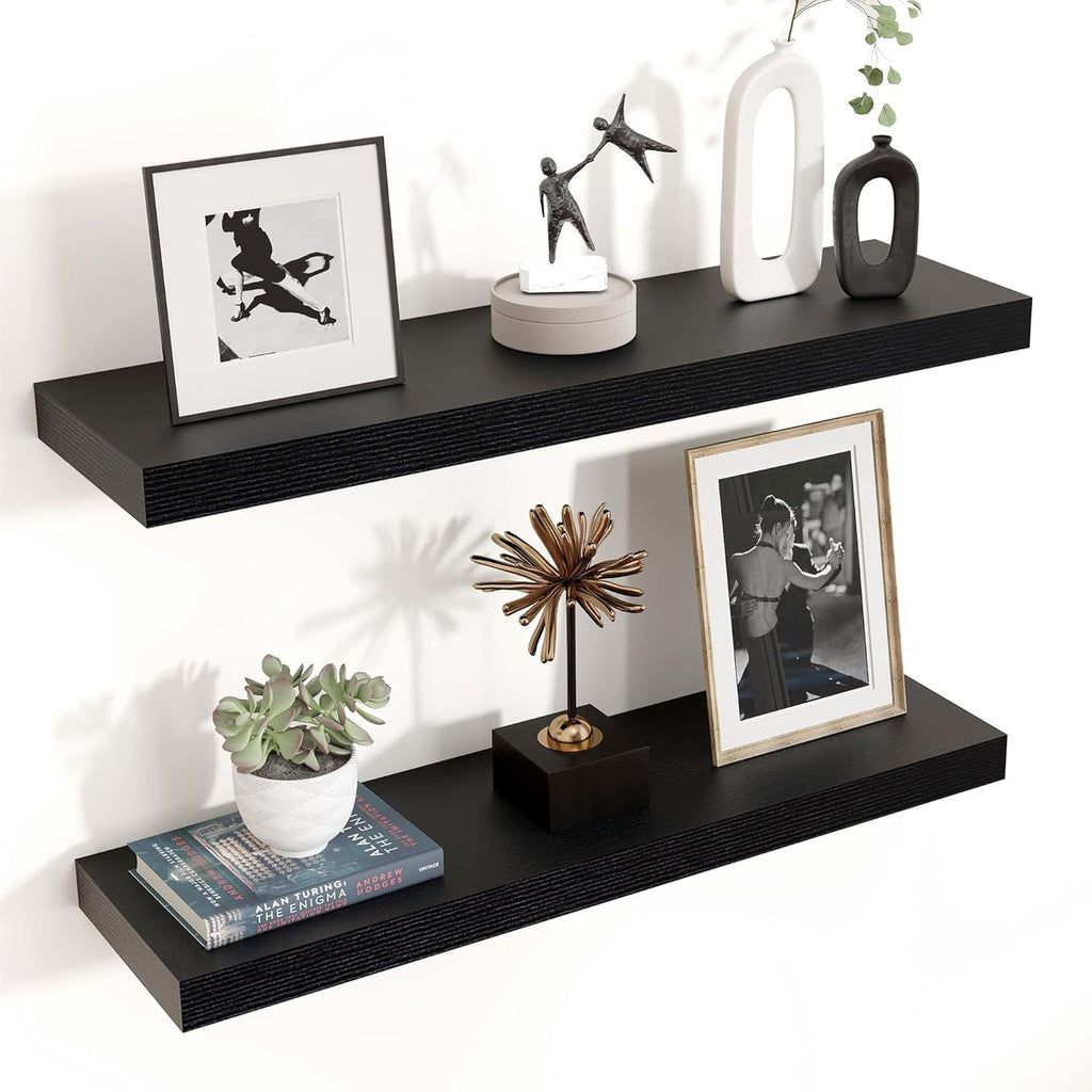 A 24-inch Wide X 6.7-inch Deep X 1.37-inch High Wall-mounted Shelf with an Invisible Bracket Made of Solid Wood Composite Material. Suitable for Decoration and Storage in Living Rooms, Bedrooms, Bathrooms, Offices and Kitchens. Available in Three Col
