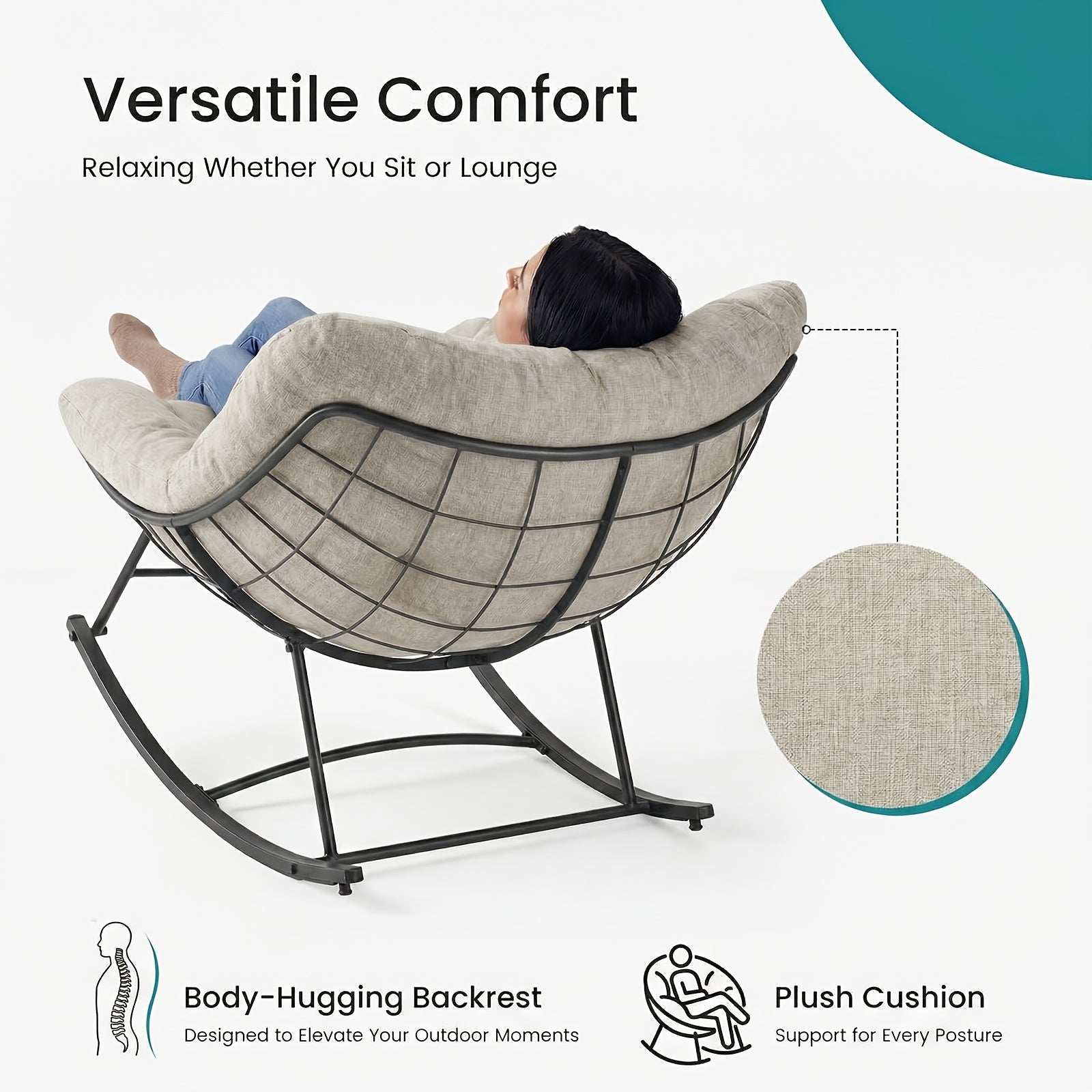 Outdoor Rocking Chair, Patio Egg Chair, Comfy Oversized Papasan Chair with Padded Cushion Outdoor Solely