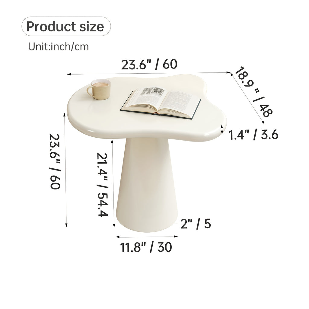Cloud Shape Side Table, Irregular Cloud Small End Table with Cone Base, Cream White Accent Table for Living Room Bedroom Sofa Corner