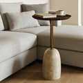Tea Tables Modern Marble Base Side Table with Golden Metal Stem, Round Walnut Tray End Table for Living Room Bedroom Applicable to Coffee Tables And Tea Tables