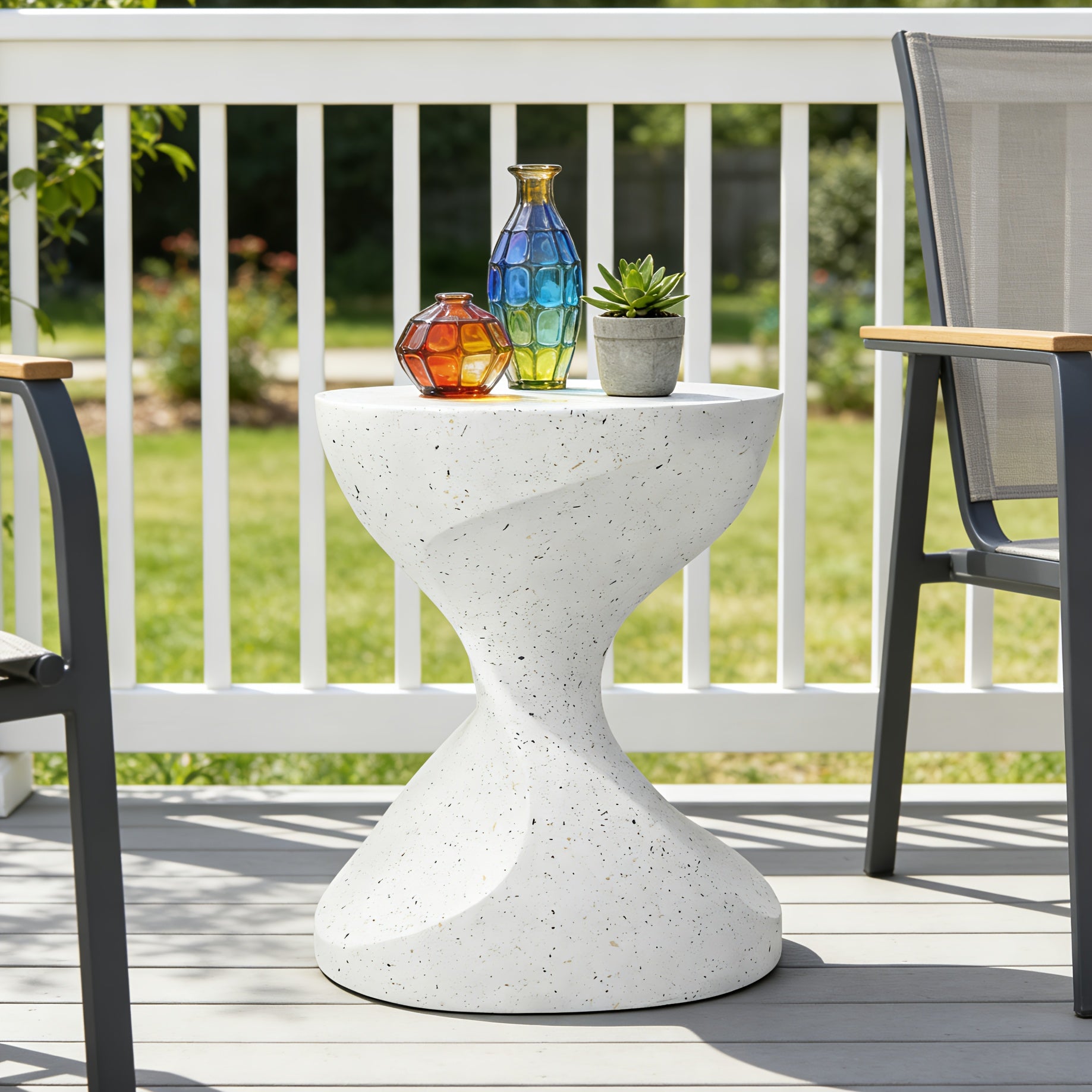 AESOME Hourglass Outdoor Side Table with Artificial Tabletop & Powder-Coated Frame - Portable Round Concrete Accent Table Suitable for Patio, Balcony, Pool, Garden, \u002FOutdoor Use, Modern Hourglass End Table for Coffee Table