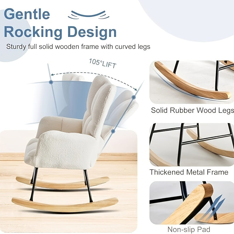 Teddy Upholstered Rocking Chair, Comfy Glider Rocker with High Backrest& Padded Seat, Soft Armchair with Plush Teddy Fabric, Accent Side Chair for Living Room, Bedroom, Office& Small Spaces Indoor