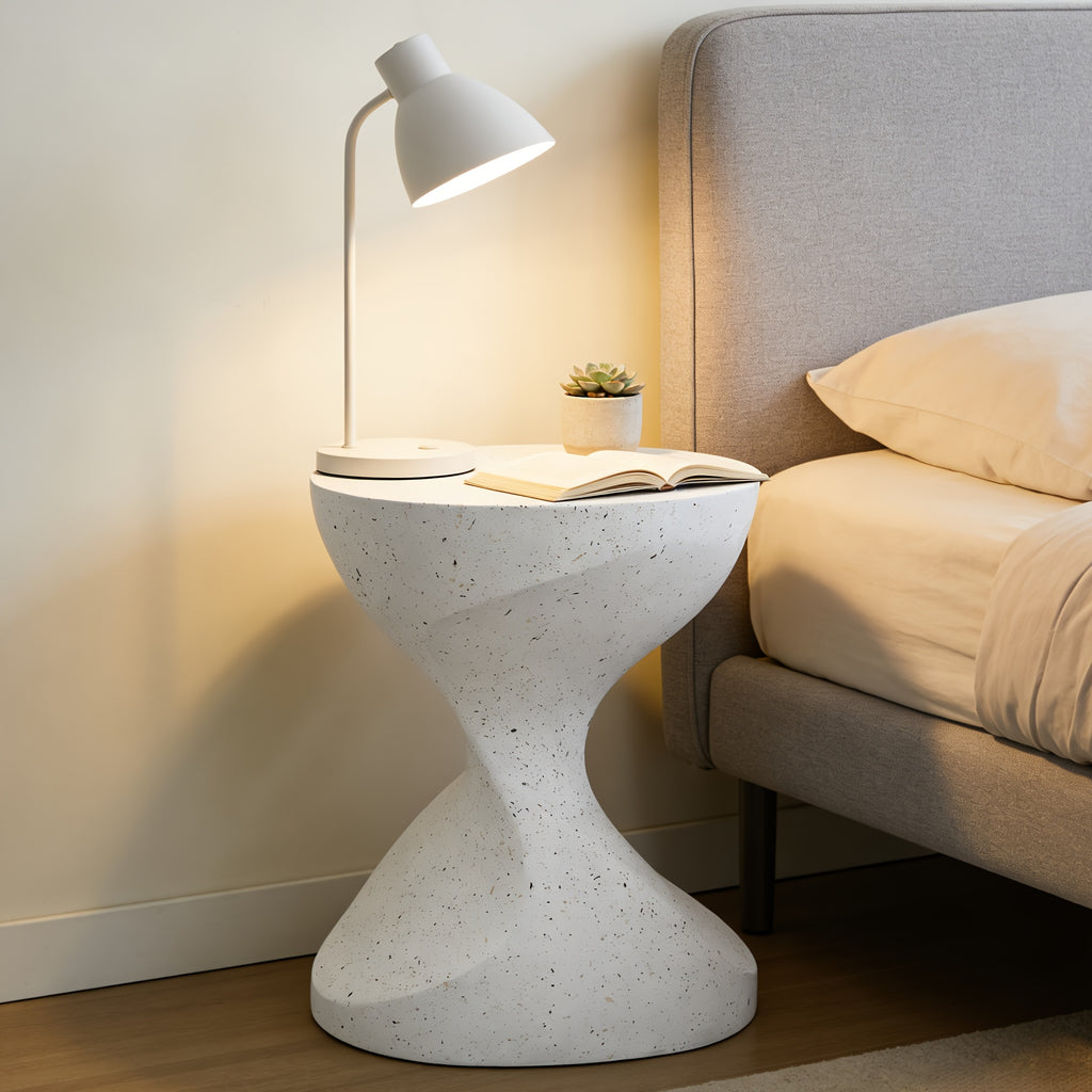 AESOME Hourglass Outdoor Side Table with Artificial Tabletop & Powder-Coated Frame - Portable Round Concrete Accent Table Suitable for Patio, Balcony, Pool, Garden, \u002FOutdoor Use, Modern Hourglass End Table for Coffee Table