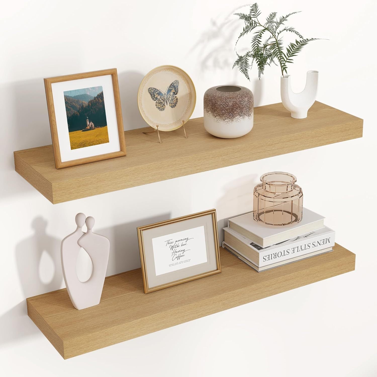 A 24-inch Wide X 6.7-inch Deep X 1.37-inch High Wall-mounted Shelf with an Invisible Bracket Made of Solid Wood Composite Material. Suitable for Decoration and Storage in Living Rooms, Bedrooms, Bathrooms, Offices and Kitchens. Available in Three Col