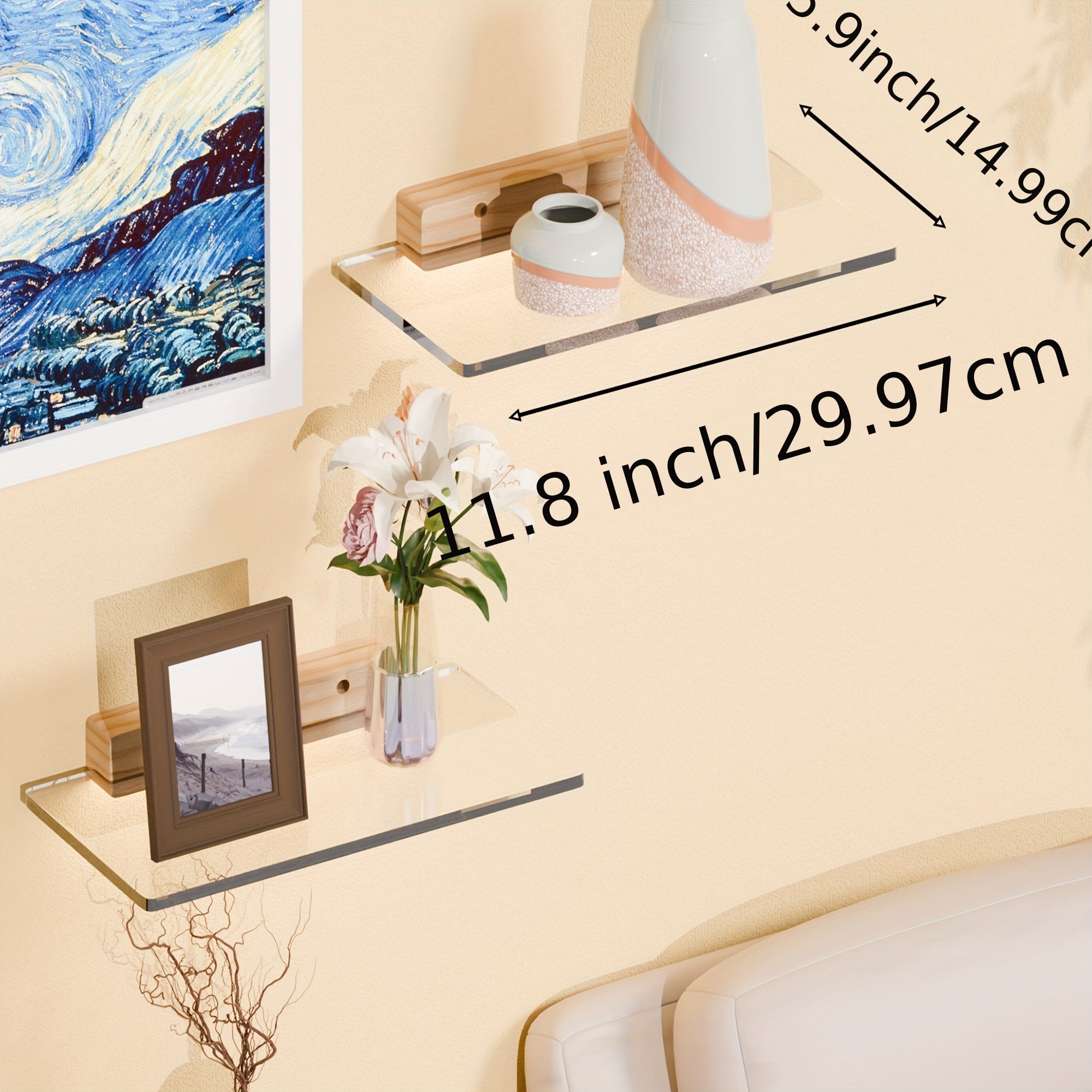 1\u002F2pcs 3.9*11.8in Wall-mounted Acrylic Storage Shelf, Suitable for Bathroom Wall Toiletries Storage, Toilet Tissue Organization, Kitchen Corner Storage, Living Room Tidying and Cosmetics Storage on Bedroom Dressing Table, Floating Shelves