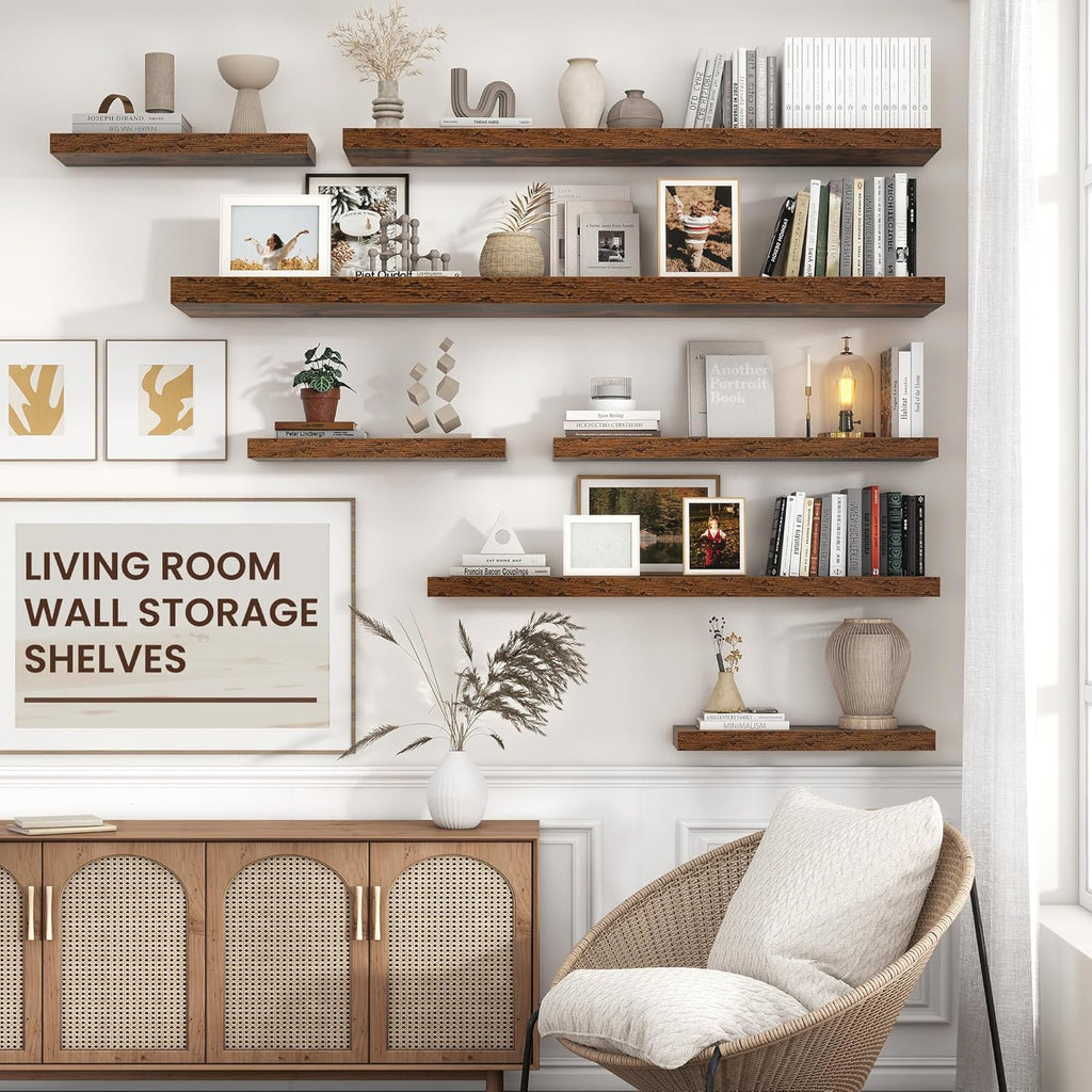 A 24-inch Wide X 6.7-inch Deep X 1.37-inch High Wall-mounted Shelf with an Invisible Bracket Made of Solid Wood Composite Material. Suitable for Decoration and Storage in Living Rooms, Bedrooms, Bathrooms, Offices and Kitchens. Available in Three Col