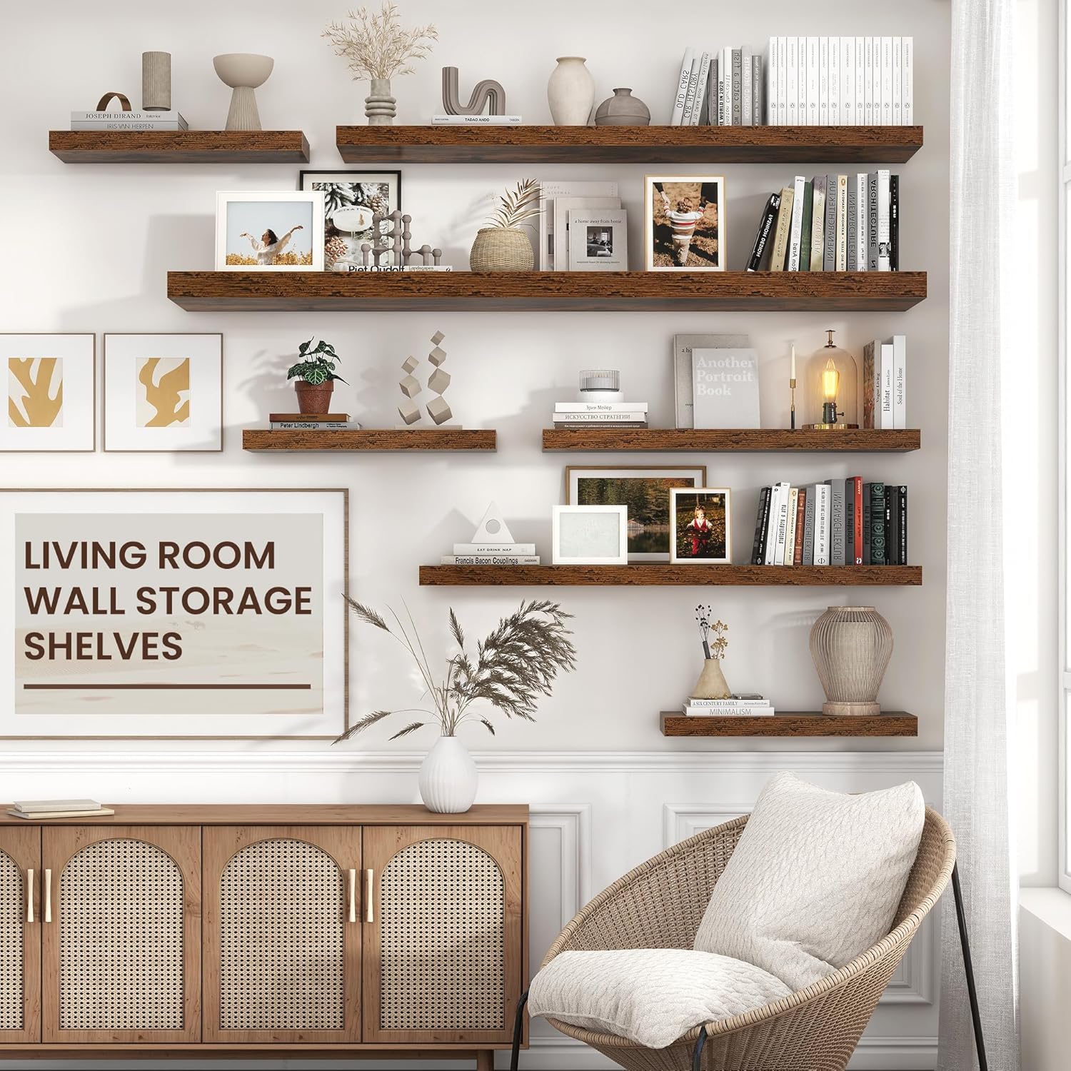 A 24-inch Wide X 6.7-inch Deep X 1.37-inch High Wall-mounted Shelf with an Invisible Bracket Made of Solid Wood Composite Material. Suitable for Decoration and Storage in Living Rooms, Bedrooms, Bathrooms, Offices and Kitchens. Available in Three Col