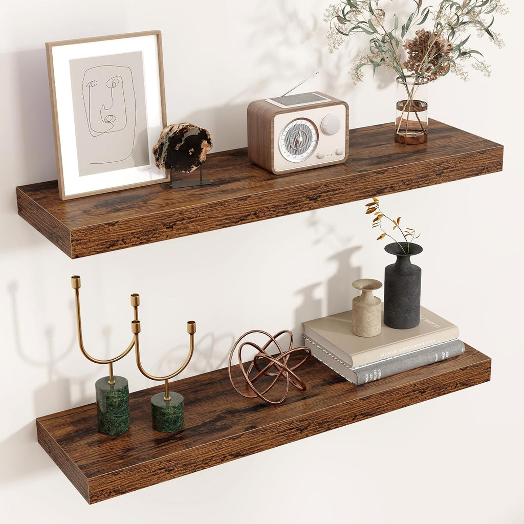 A 24-inch Wide X 6.7-inch Deep X 1.37-inch High Wall-mounted Shelf with an Invisible Bracket Made of Solid Wood Composite Material. Suitable for Decoration and Storage in Living Rooms, Bedrooms, Bathrooms, Offices and Kitchens. Available in Three Col