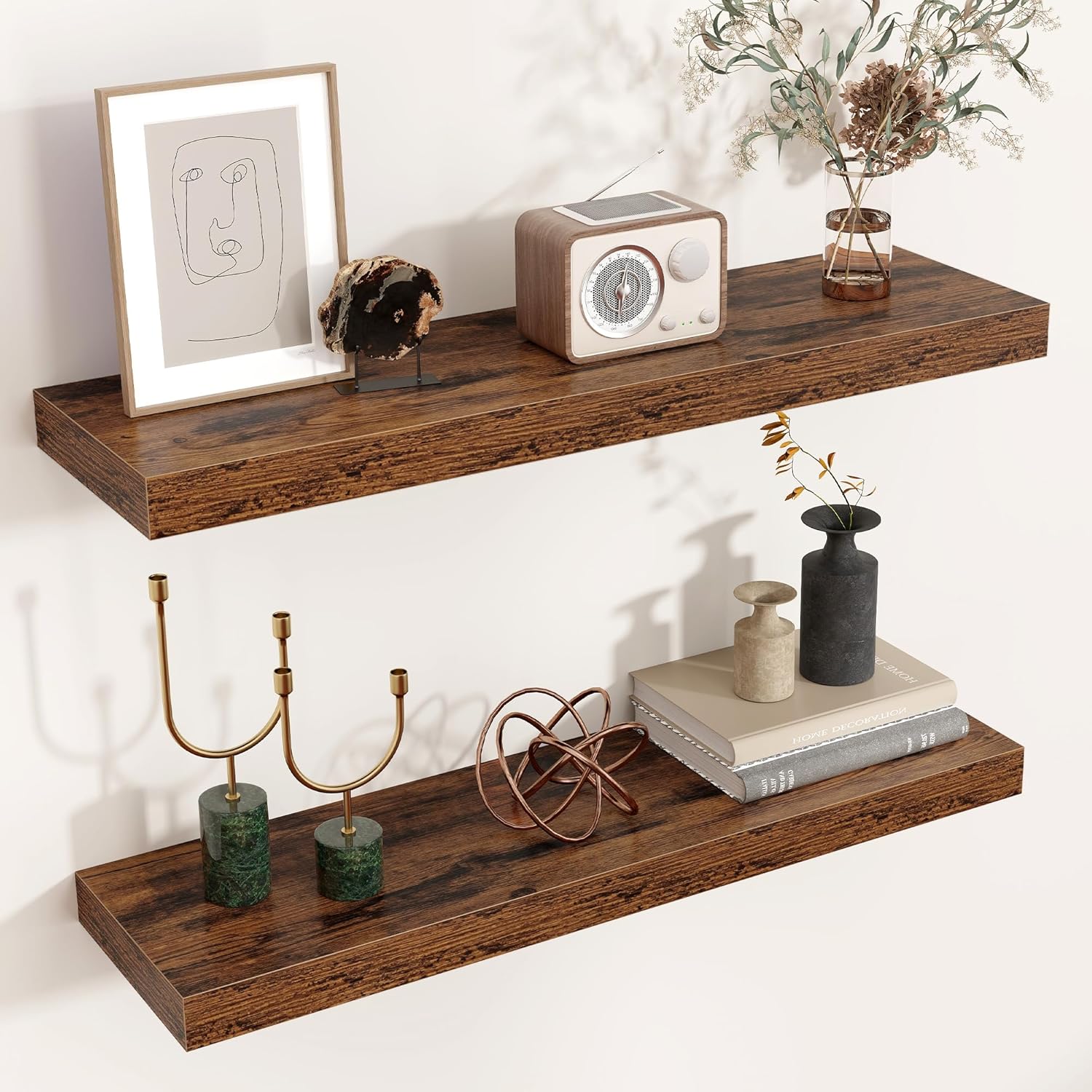 A 24-inch Wide X 6.7-inch Deep X 1.37-inch High Wall-mounted Shelf with an Invisible Bracket Made of Solid Wood Composite Material. Suitable for Decoration and Storage in Living Rooms, Bedrooms, Bathrooms, Offices and Kitchens. Available in Three Col