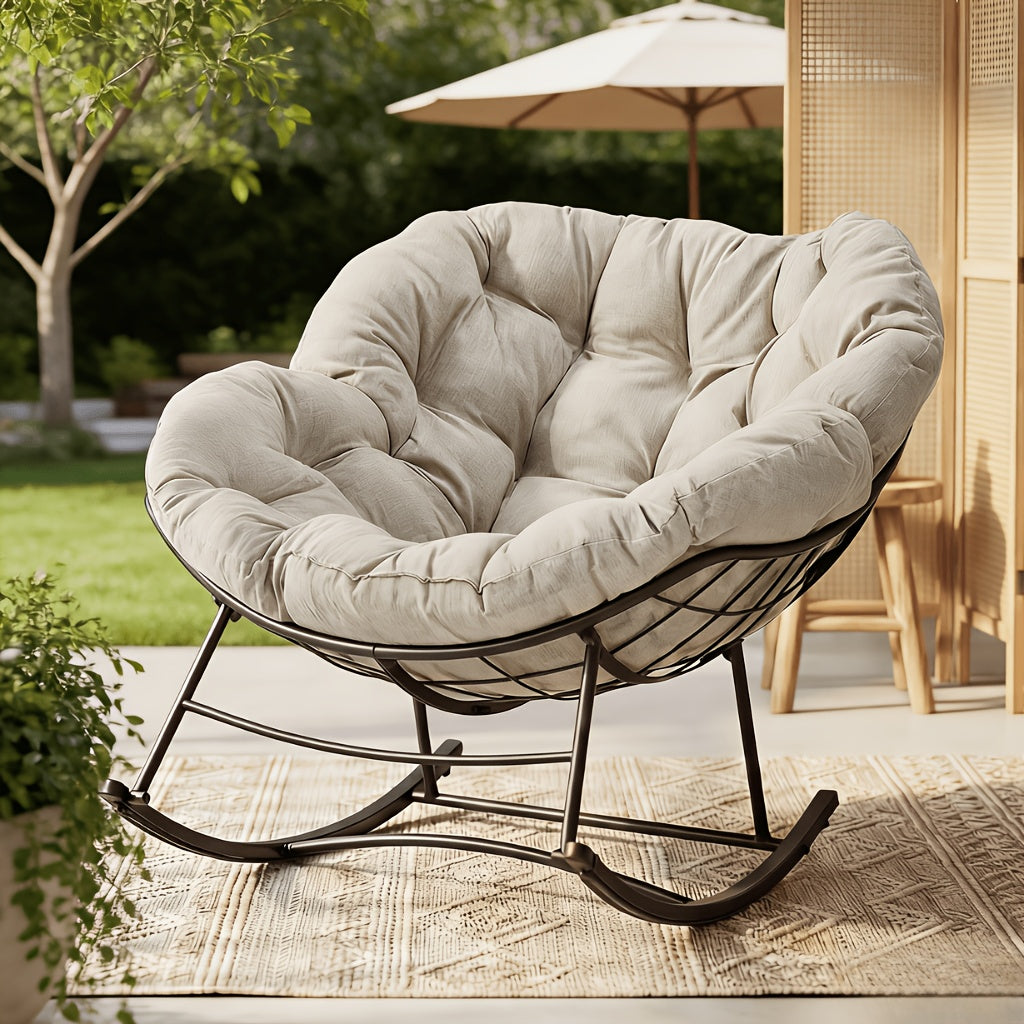 Outdoor Rocking Chair, Patio Egg Chair, Comfy Oversized Papasan Chair with Padded Cushion Outdoor Solely