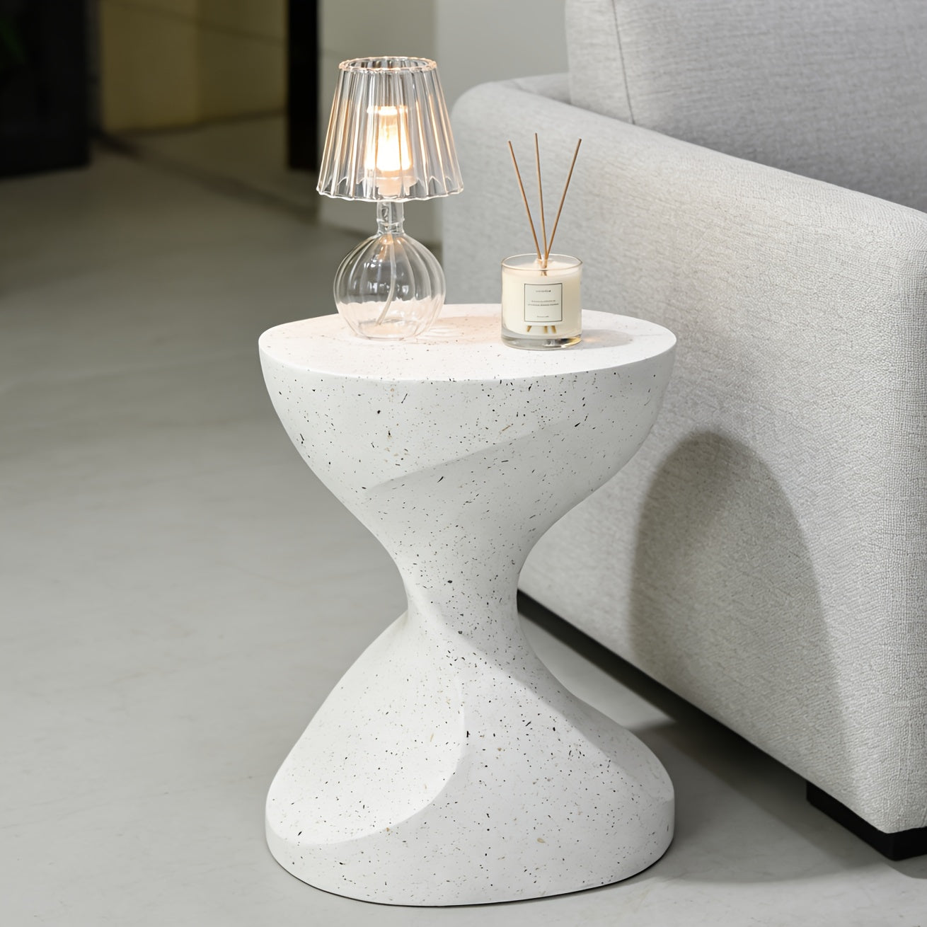 AESOME Hourglass Outdoor Side Table with Artificial Tabletop & Powder-Coated Frame - Portable Round Concrete Accent Table Suitable for Patio, Balcony, Pool, Garden, \u002FOutdoor Use, Modern Hourglass End Table for Coffee Table