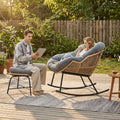 Oversized Papasan Rocking Chair with Footstool, Outdoor Patio Cushioned Lounge Chair for Decks, Gardens, Patios, And Camping. Outdoor Patio Furniture. Chair Supports 400 Lbs, Footstool Supports 220 Lbs. Outdoor Patio Furniture