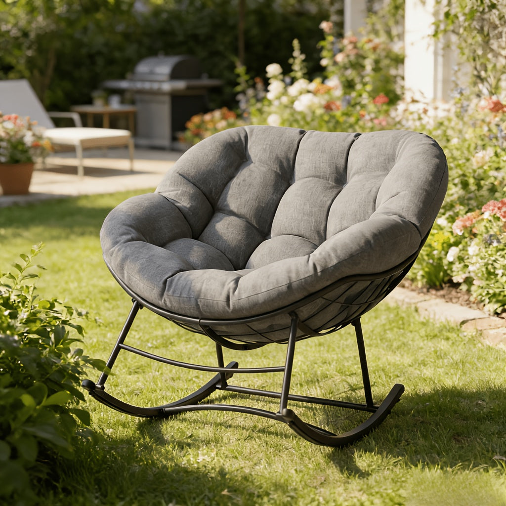 Outdoor Rocking Chair, Patio Egg Chair, Comfy Oversized Papasan Chair with Padded Cushion Outdoor Solely