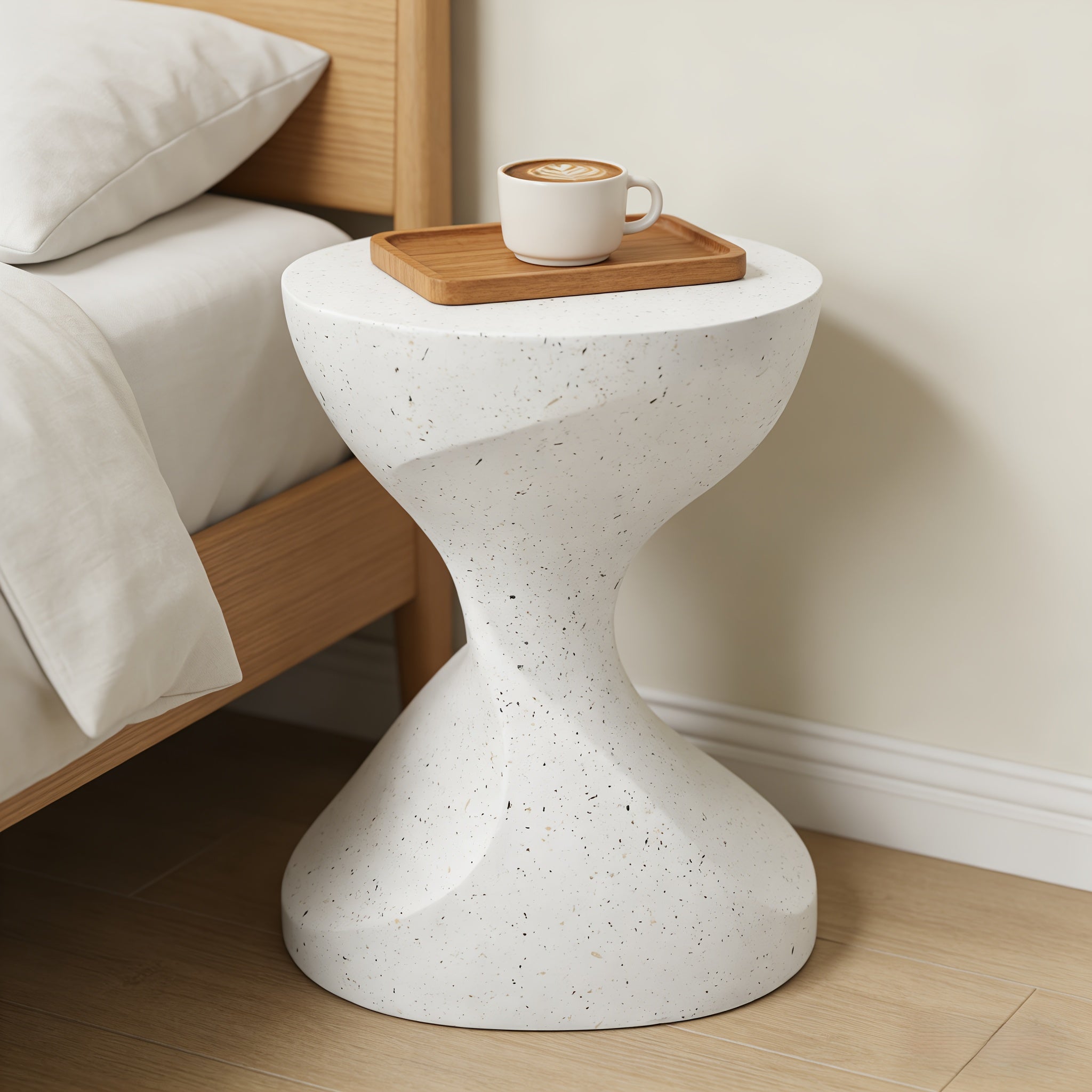 AESOME Hourglass Outdoor Side Table with Artificial Tabletop & Powder-Coated Frame - Portable Round Concrete Accent Table Suitable for Patio, Balcony, Pool, Garden, \u002FOutdoor Use, Modern Hourglass End Table for Coffee Table