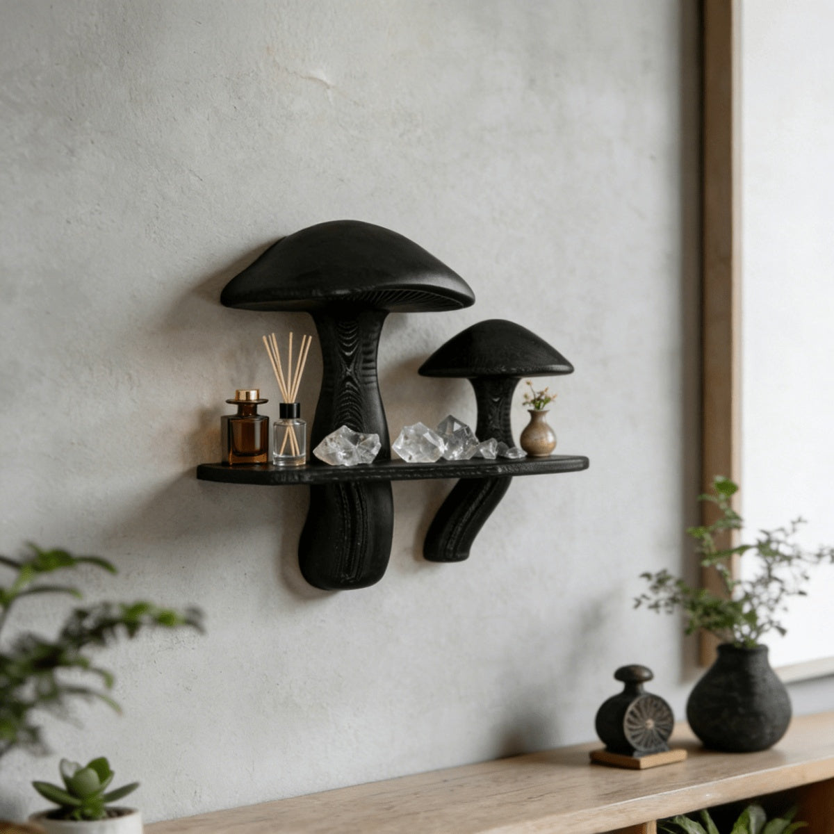 Mushroom Shaped Floating Shelves Creative Wall Mounted Plastic Hanging Rack for Living Room Bedroom Kitchen, Utility Racks