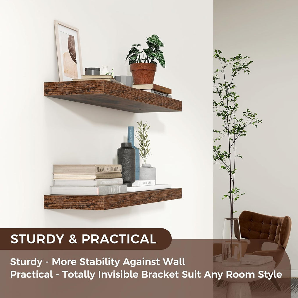 A 24-inch Wide X 6.7-inch Deep X 1.37-inch High Wall-mounted Shelf with an Invisible Bracket Made of Solid Wood Composite Material. Suitable for Decoration and Storage in Living Rooms, Bedrooms, Bathrooms, Offices and Kitchens. Available in Three Col