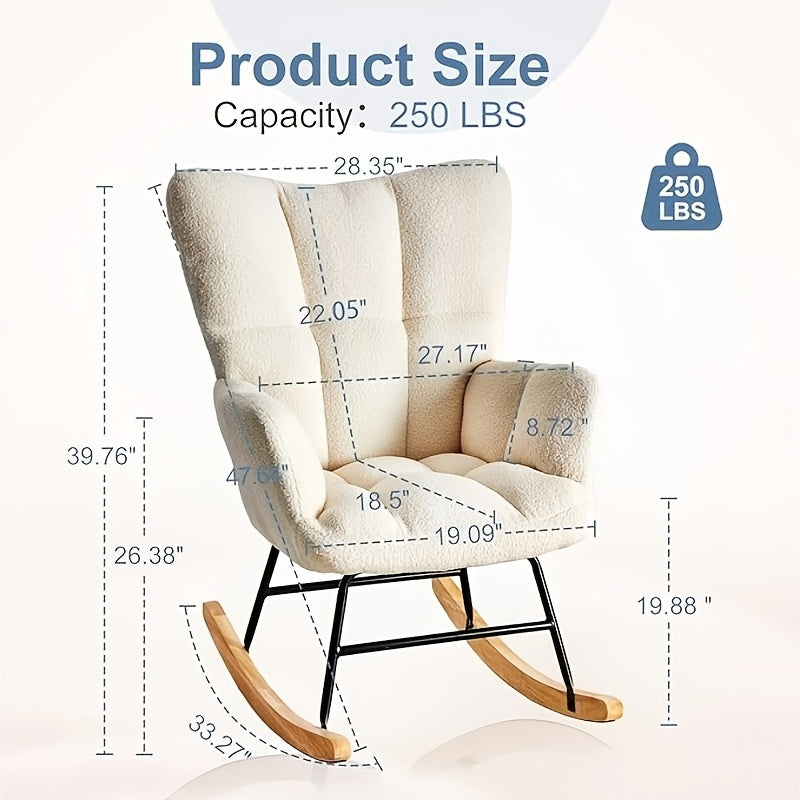 Teddy Upholstered Rocking Chair, Comfy Glider Rocker with High Backrest& Padded Seat, Soft Armchair with Plush Teddy Fabric, Accent Side Chair for Living Room, Bedroom, Office& Small Spaces Indoor