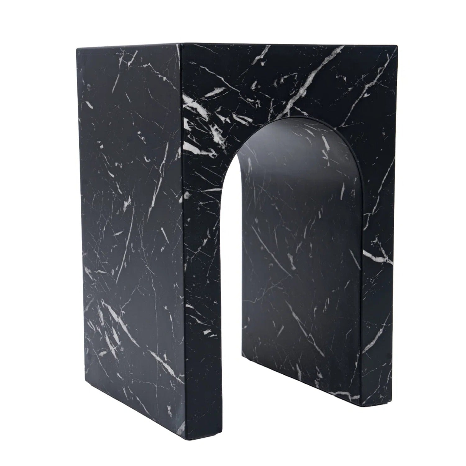 No Assembly Required Modern Round Suitable for Rooms Hollow Arch Faux Marble Square Side Table - Engineered Cementitious Composites Veined Base, Suitable for Bathroom, Sturdy End Table for Living Room, Bedroom, Office Decor