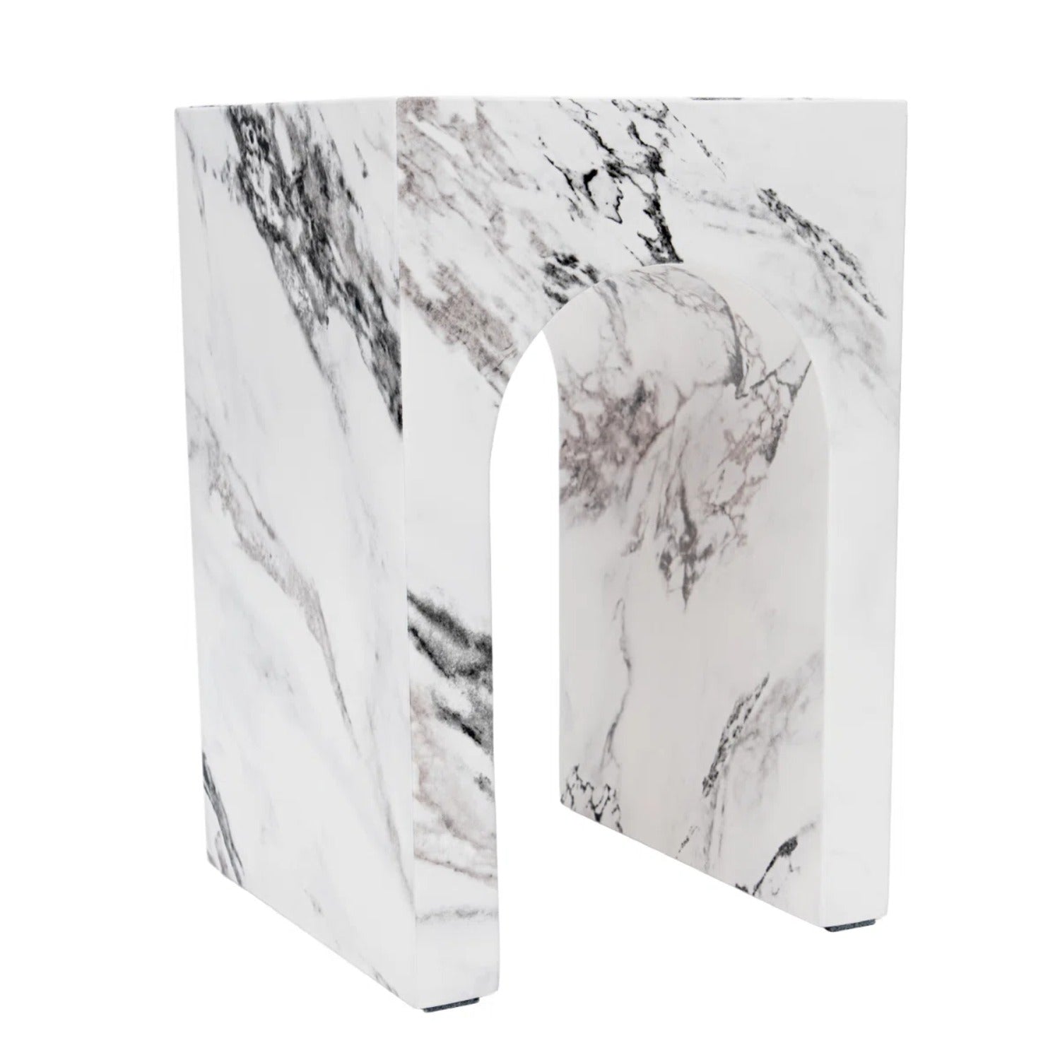 No Assembly Required Modern Round Suitable for Rooms Hollow Arch Faux Marble Square Side Table - Engineered Cementitious Composites Veined Base, Suitable for Bathroom, Sturdy End Table for Living Room, Bedroom, Office Decor