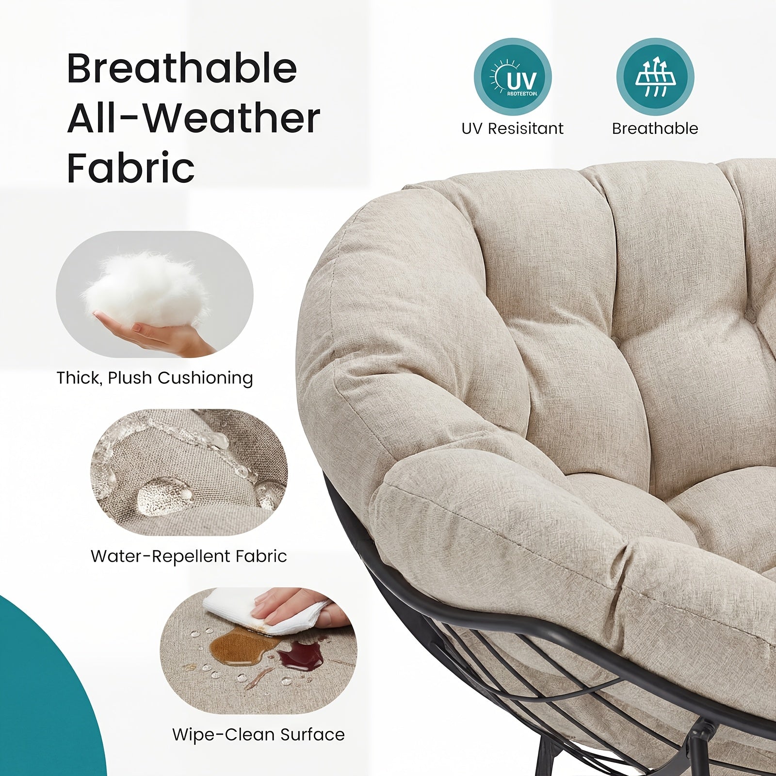 Outdoor Rocking Chair, Patio Egg Chair, Comfy Oversized Papasan Chair with Padded Cushion Outdoor Solely
