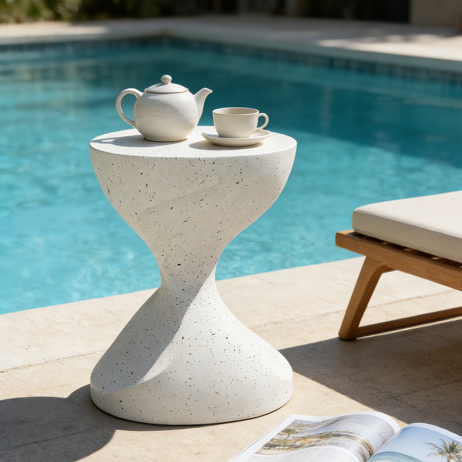 AESOME Hourglass Outdoor Side Table with Artificial Tabletop & Powder-Coated Frame - Portable Round Concrete Accent Table Suitable for Patio, Balcony, Pool, Garden, \u002FOutdoor Use, Modern Hourglass End Table for Coffee Table
