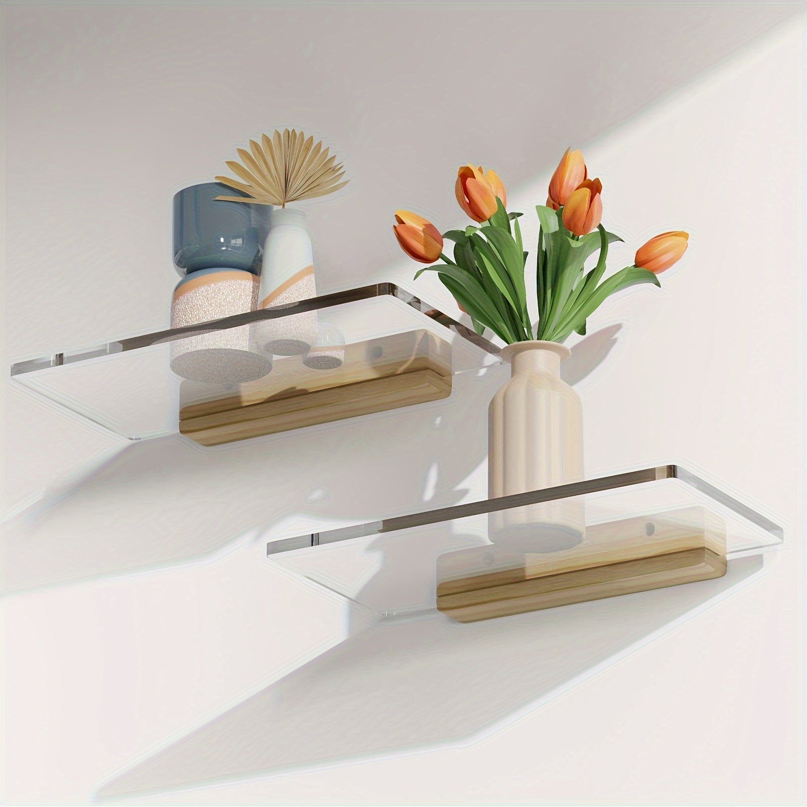 1\u002F2pcs 3.9*11.8in Wall-mounted Acrylic Storage Shelf, Suitable for Bathroom Wall Toiletries Storage, Toilet Tissue Organization, Kitchen Corner Storage, Living Room Tidying and Cosmetics Storage on Bedroom Dressing Table, Floating Shelves