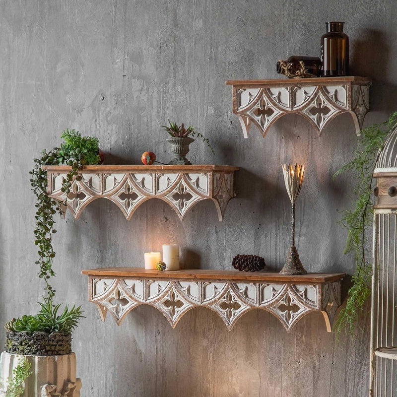 Rustic Vintage Wood Wall Shelves, 2 Colour Options, Wall Display Racks, Floating Shelves, Bathroom, Bedroom, Office, Living RoomSize: 31.5inch, Color: White, Floating Shelves