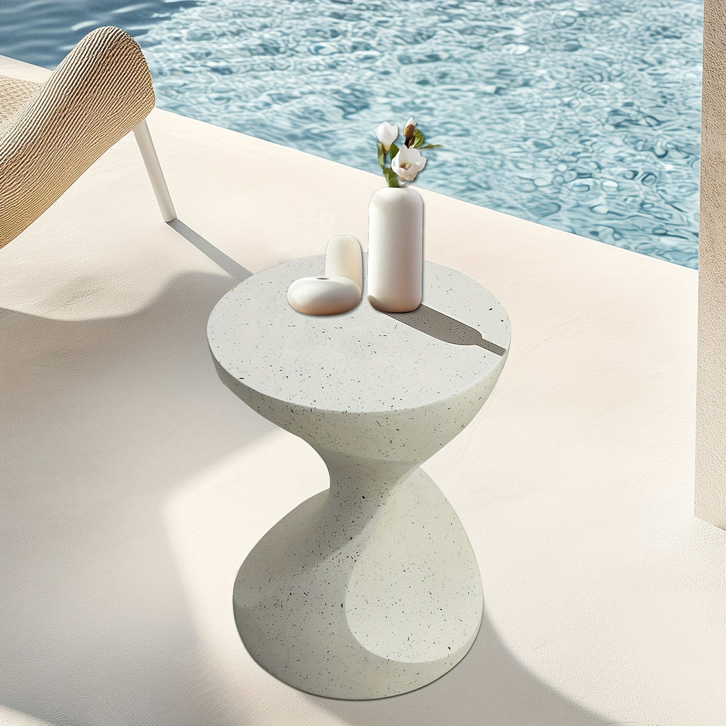 AESOME Hourglass Outdoor Side Table with Artificial Tabletop & Powder-Coated Frame - Portable Round Concrete Accent Table Suitable for Patio, Balcony, Pool, Garden, \u002FOutdoor Use, Modern Hourglass End Table for Coffee Table